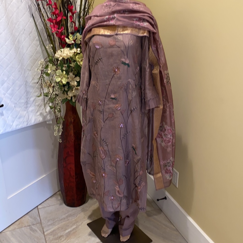 Indian, Punjabi style suit with fine , embroidered, cotton fabric
